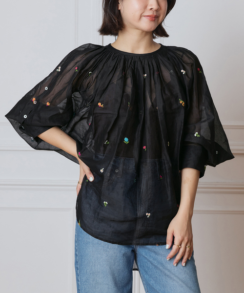 ブラウス シャツ IENA LA BOUCLE フラワー刺繍ボレロブラウス レディース IENA LA BOUCLE ブラウス シャツ フラワー刺繍ボレロブラウス