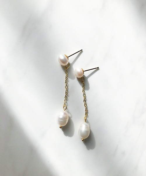 淡水パール ピアス ロングチェーン ゴールド TIMELESS&THREE ピアス 淡水パールロングチェーンピアス