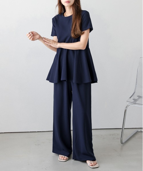 トラノイ ぺプラムトップス&パンツセットアップブラック オケージョン 新品 匿名 DRESS LAB セットアップ 「オフィスカジュアルスーツ」ペプラム