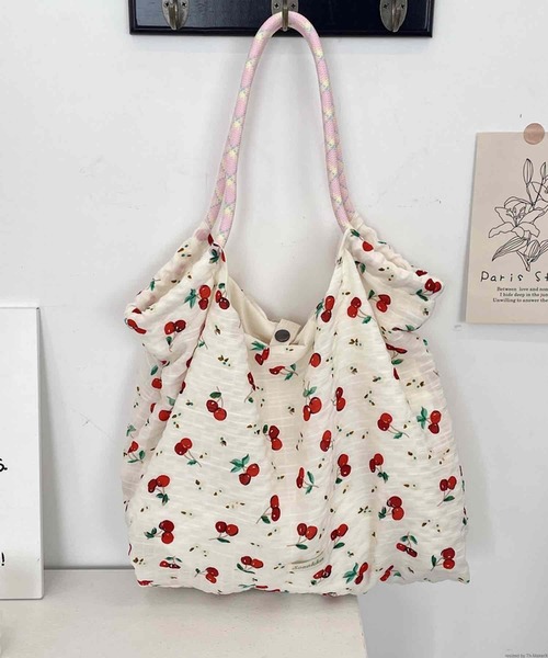 VIBGYOR トートバッグ Liaa/ロープデザイン 花柄 さくらんぼ柄 ハート