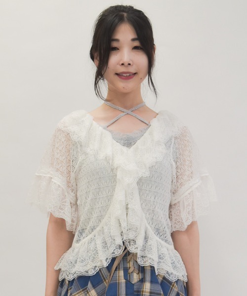 axes femme カーディガン レースフリルボレロ風トップス