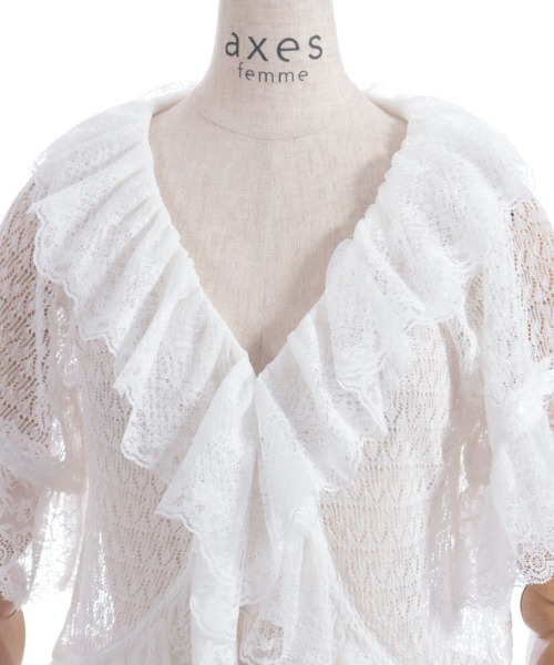 axes femme カーディガン レースフリルボレロ風トップス