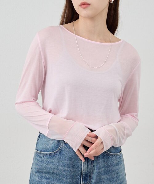 tシャツ 袖シアーカットソー レディース