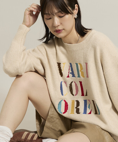  カラフルロゴ セーター FREAK'S STORE ニット セーター カラフル刺繍ロゴニット