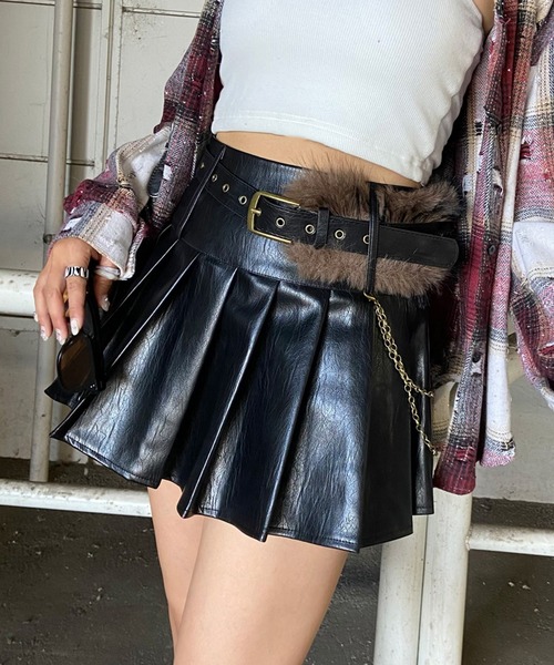 ミニスカートじゃありません。 non-hedge（ノンヘッジ） スカート ファーベルト付プリーツミニ