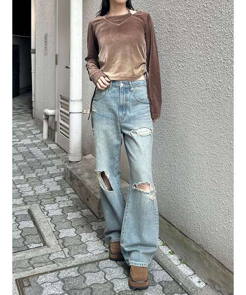 MURUA（ムルーア） tシャツ ホルターネックベロアトップス レディース