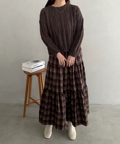 スカート チェック柄ロングティアードスカート : ZOZOTOWN Yahoo!店
