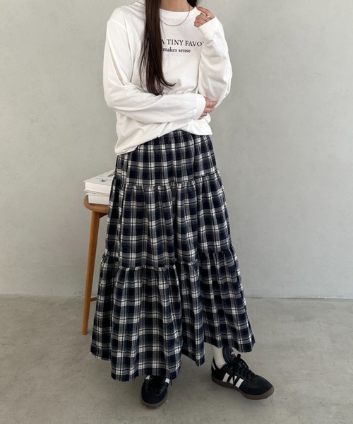 スカート チェック柄ロングティアードスカート : ZOZOTOWN Yahoo!店