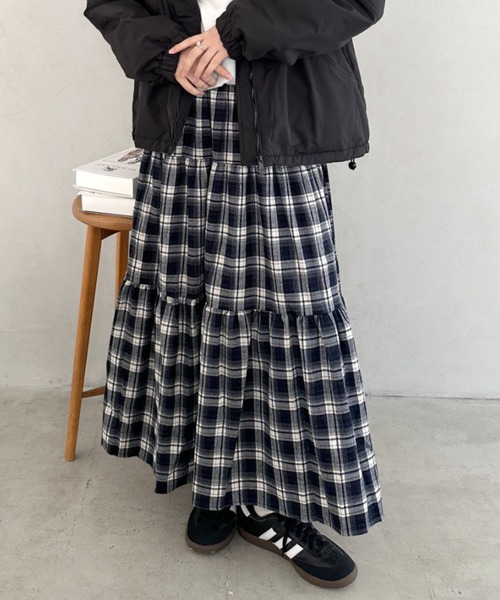 スカート チェック柄ロングティアードスカート : ZOZOTOWN Yahoo!店