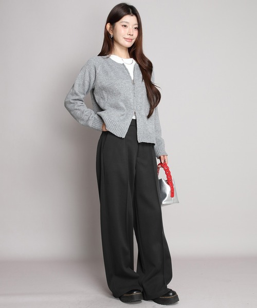 パンツ wyakw スラックス パンツ 「選べる丈感」あったか起毛ピンタック入りワイド