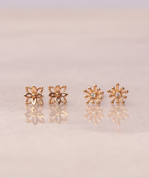 ピアス K18vermeil ダイヤモンドフラワーピアス レディースの画像