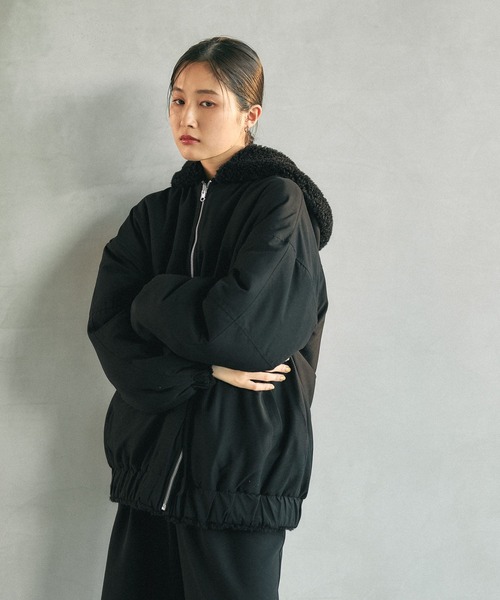 LEPSIM フリース ジャンパー 黒 LEPSIM（レプシィム） ブルゾン アウター リバーシブルボアフーディ