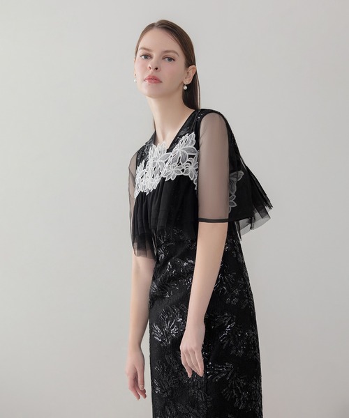 【LEJA】 スパンコール刺繍レース　結婚式 パーティードレス Leja（レジャ） パーティードレス ドレス 「LEJA」レースフラワー