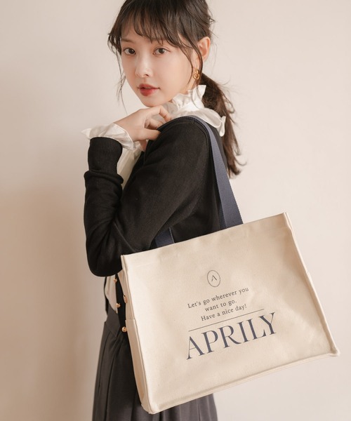 APRILY トートバッグ 「単品」キャンバスロゴトートバッグ レディース 