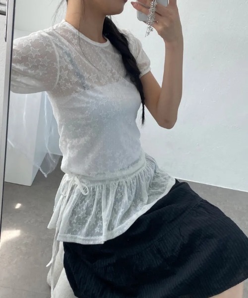 tシャツ 星柄フリルレースシアートップス レディース : ZOZOTOWN Yahoo 