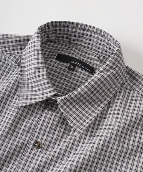 週末限定お値下げ【新品未使用】CHECK STRIPE 半袖 Tシャツ グレー シャツ 半袖 「82」 ショート丈 先染め ミニチェック レギュラーカラー