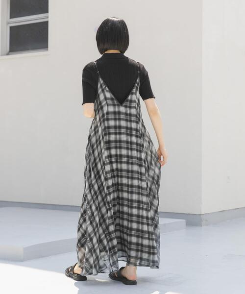 ワンピース チェックプリーツキャミワンピースの画像