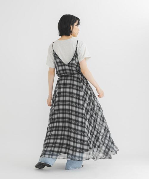 ワンピース チェックプリーツキャミワンピースの画像