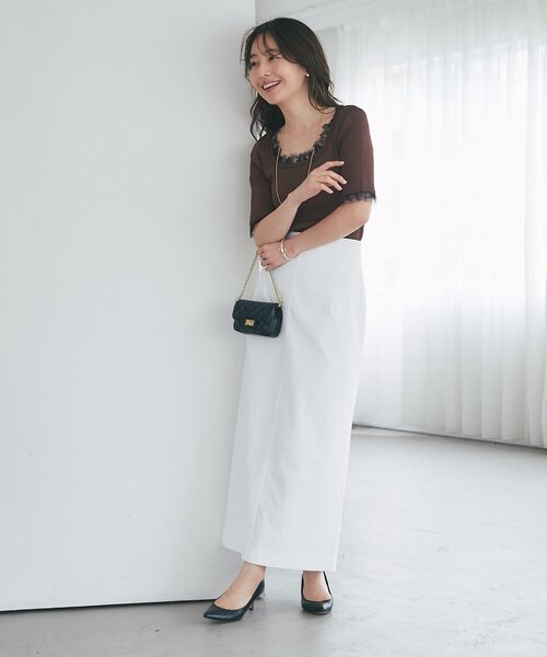 La boutique BonBonドライツイルナローマキシスカート ホワイト La boutique Bonbon（ラブティックボンボン） ロング スカート