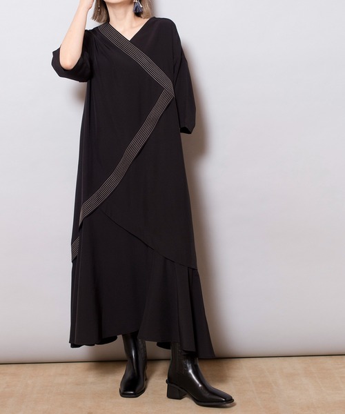 「OSMOSIS」 半袖ワンピース ONE SIZE ブラック レディース_画像9