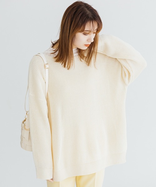 おとなしめのキルティングセーター腰たけ ZAKKA-BOX ニット セーター ざっくりチュニック丈サイドスリット