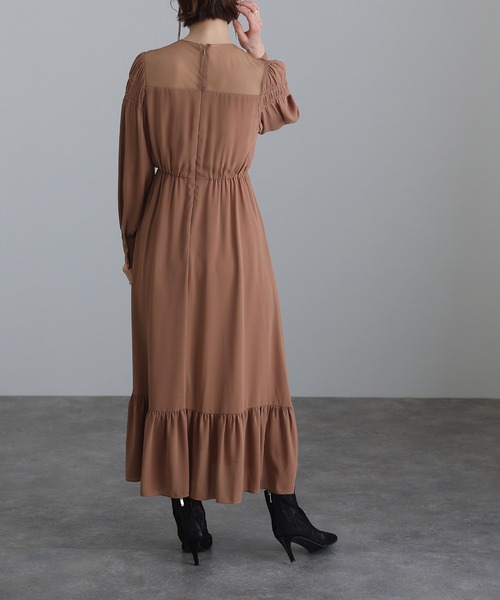 atlo オケージョンドレス　マタニティ　結婚式 atlo ドレス ミモレ丈＆袖ありフォーマルメロウネック大きい