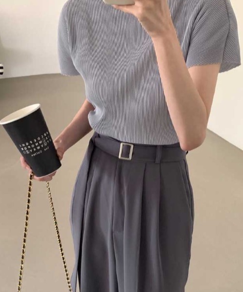 Mangrove tシャツ プリーツハーフネックトップス レディース