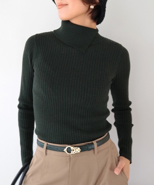 AMBIENT ニット セーター スリットタートルプレーティングウール  