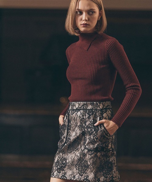 AMBIENT ニット セーター スリットタートルプレーティングウール  