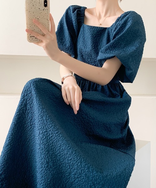 ABITOKYO ワンピース ふくれジャガードパフスリーブスクエア