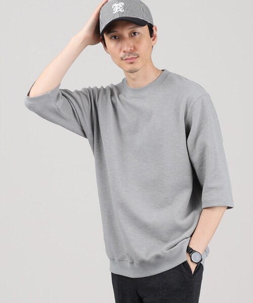TAKEO KIKUCHI スラブ 梨地 7分袖カットソー グレー S 抗菌防臭 TAKEO KIKUCHI tシャツ 「抗菌防臭/ジャケット対応」テーラード