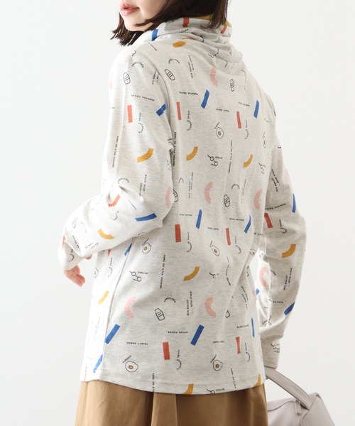 tシャツ EMAGO 朝食総柄プリントタートル レディース Emago tシャツ EMAGO 朝食総柄プリントタートル レディース