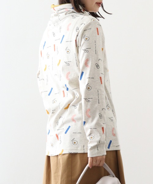 tシャツ EMAGO 朝食総柄プリントタートル レディース Emago tシャツ EMAGO 朝食総柄プリントタートル レディース