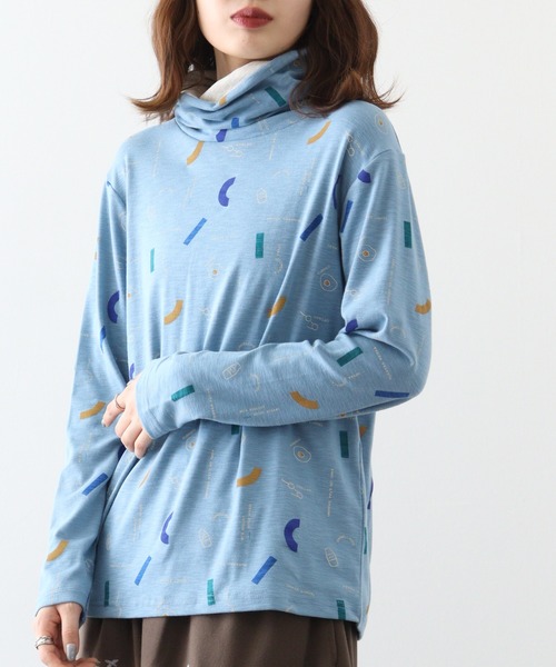 tシャツ EMAGO 朝食総柄プリントタートル レディース Emago tシャツ EMAGO 朝食総柄プリントタートル レディース