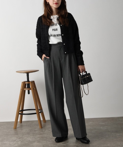 acro（アクロ） カーディガン パール釦付きラメフェザーニット