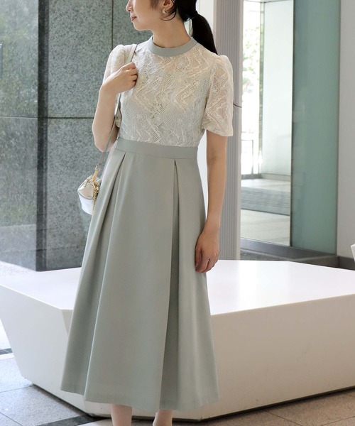 JINESパーティドレス Jines（ジネス） ドレス レースサテン×コンビネーションドレス