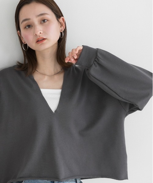 トレーナー スウェット Sugar Rose / cut off vneck sweat pull(カットオフVネックスウェットプルオーバー) レディ ad thie トレーナー スウェット 切りっぱなし Vネックプル