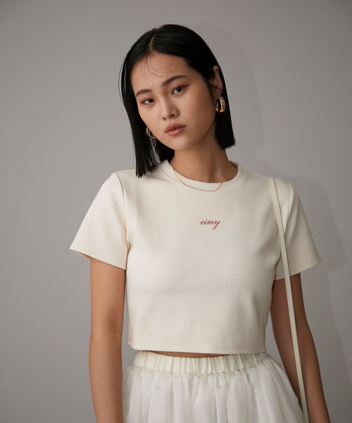 EIMY ロゴTシャツ ホワイト 半袖 EIMY ISTOIRE（エイミーイストワール） tシャツ 半袖 eimy glitterロゴ