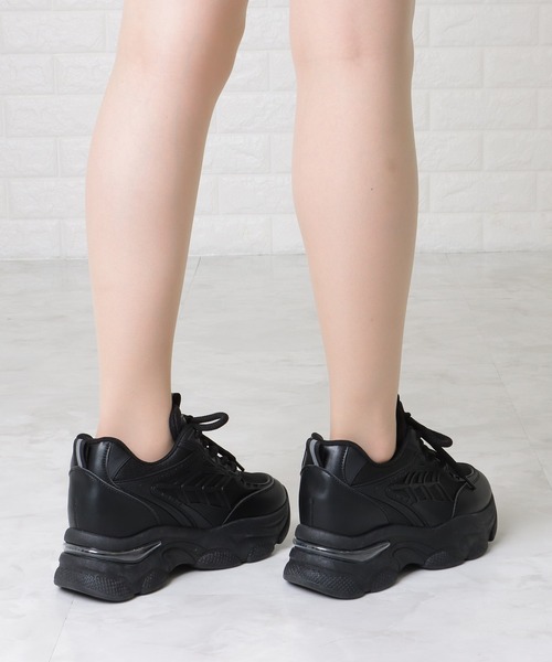 ダッドシューズ ユニセックス 厚底 PUレザー レースアップ Lace Ladies スニーカー 配色タグ付き レースアップ 厚底 ダッド