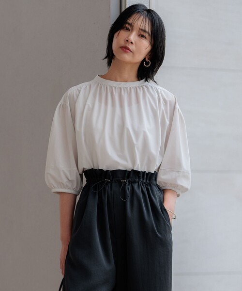 tシャツ 「新色追加/洗える」クリアトリコットジャージー ギャザーデザイン カットソー レディース