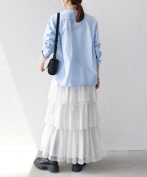 SHIPS any スカート any:「手洗い可能」チュール ティアード ロング