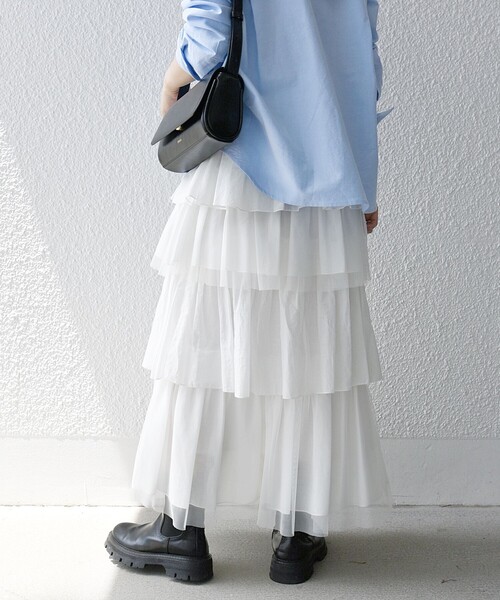 SHIPS any スカート any:「手洗い可能」チュール ティアード ロング