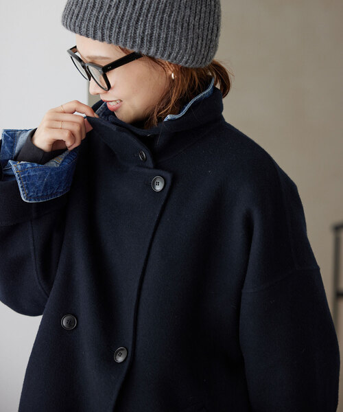 【スローブイエナ】　スタンドカラーダブルフェイスポンチョコート　ウール 未使用品 SLOBE IENA コート アウター souple woolダブルフェイススタンド