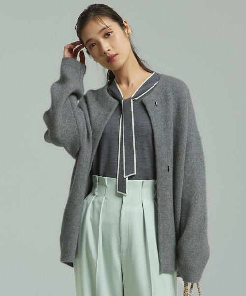 カーディガン 「CLASSY.11月号掲載/洗える」ラクーンブレンドダブルフェイス ニットカーディガン レディース