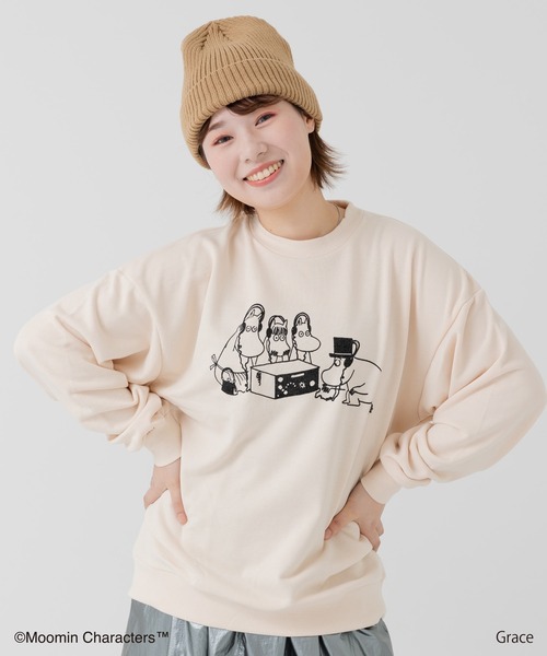 tシャツ フロッキープリント裏毛フーディトップス レディース MOOMIN トレーナー スウェット ムーミン キャラクター