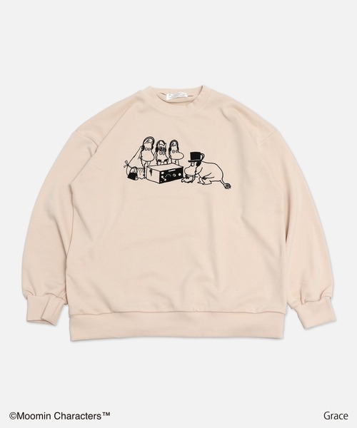 tシャツ フロッキープリント裏毛フーディトップス レディース MOOMIN トレーナー スウェット ムーミン キャラクター
