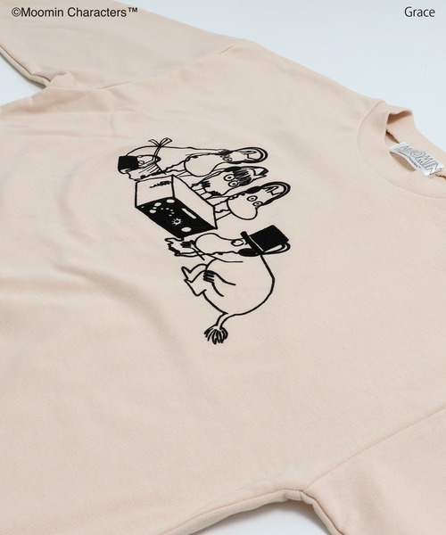 tシャツ フロッキープリント裏毛フーディトップス レディース MOOMIN トレーナー スウェット ムーミン キャラクター