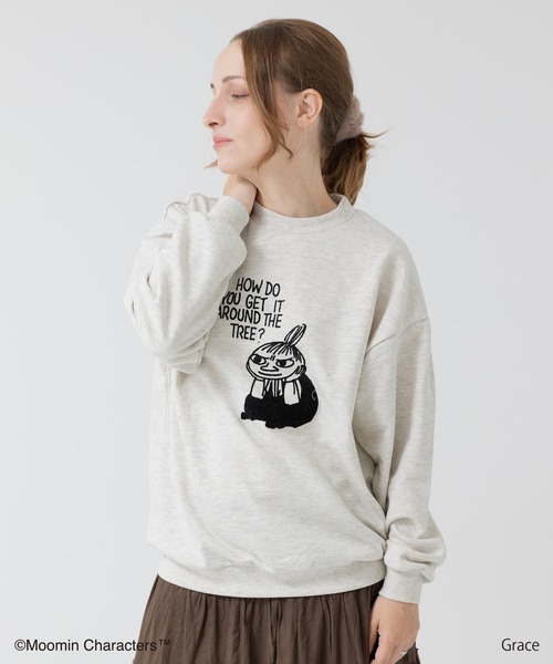 tシャツ フロッキープリント裏毛フーディトップス レディース MOOMIN トレーナー スウェット ムーミン キャラクター