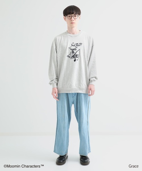 tシャツ フロッキープリント裏毛フーディトップス レディース MOOMIN トレーナー スウェット ムーミン キャラクター