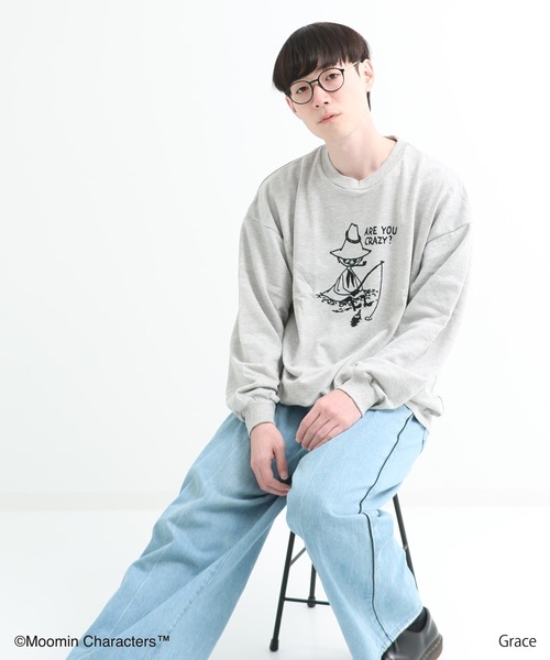 tシャツ フロッキープリント裏毛フーディトップス レディース MOOMIN トレーナー スウェット ムーミン キャラクター